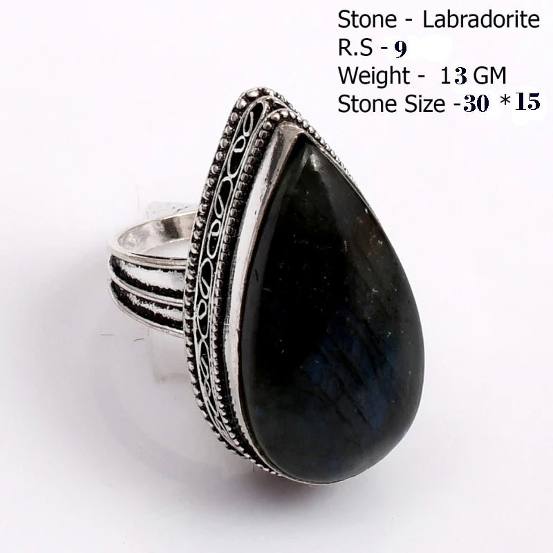 Genuine  Labradorite  Ring  Women Jewelry gift