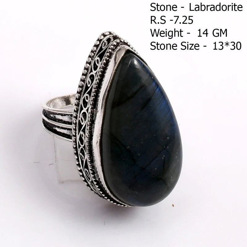 Genuine  Labradorite  Ring  Women Jewelry gift