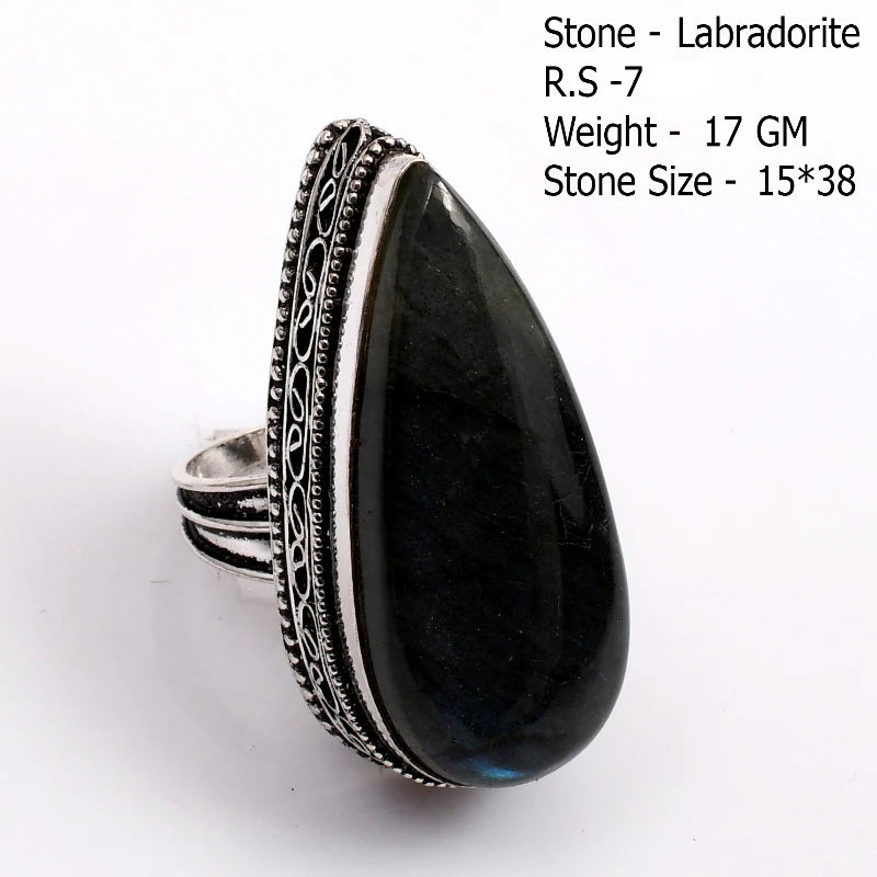 Genuine  Labradorite  Ring  Women Jewelry gift