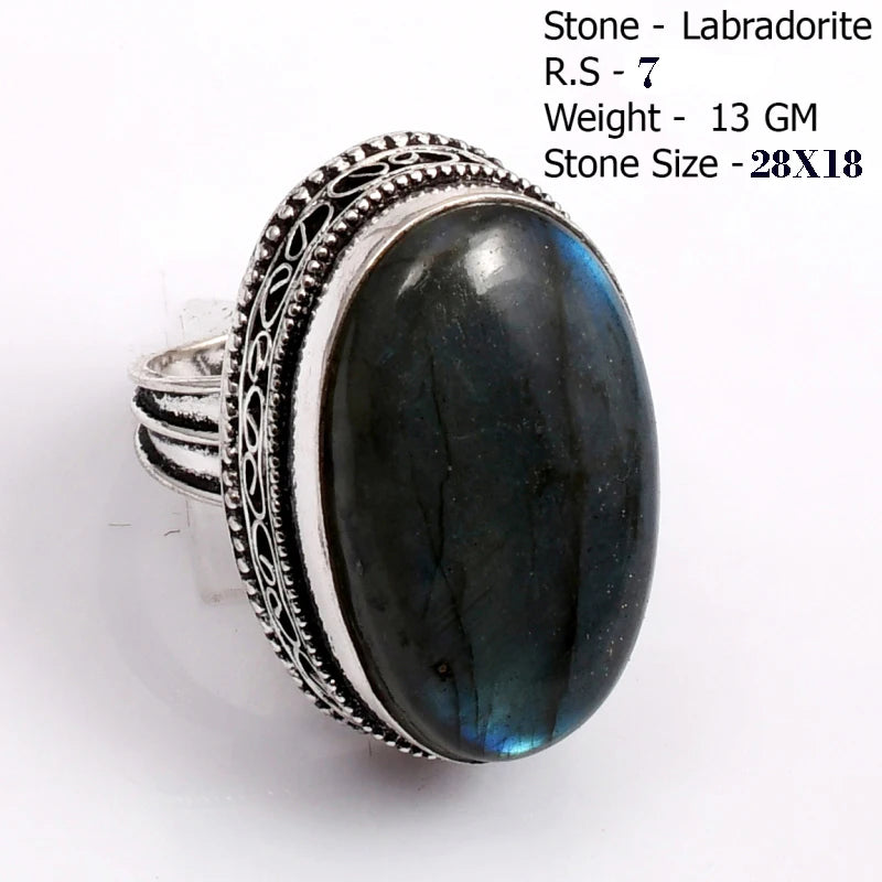 Genuine  Labradorite  Ring  Women Jewelry gift