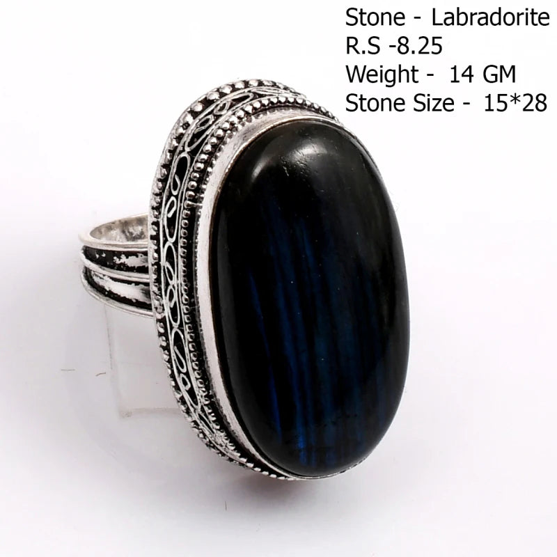 Genuine  Labradorite  Ring  Women Jewelry gift