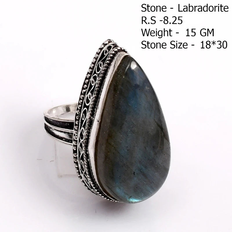 Genuine  Labradorite  Ring  Women Jewelry gift