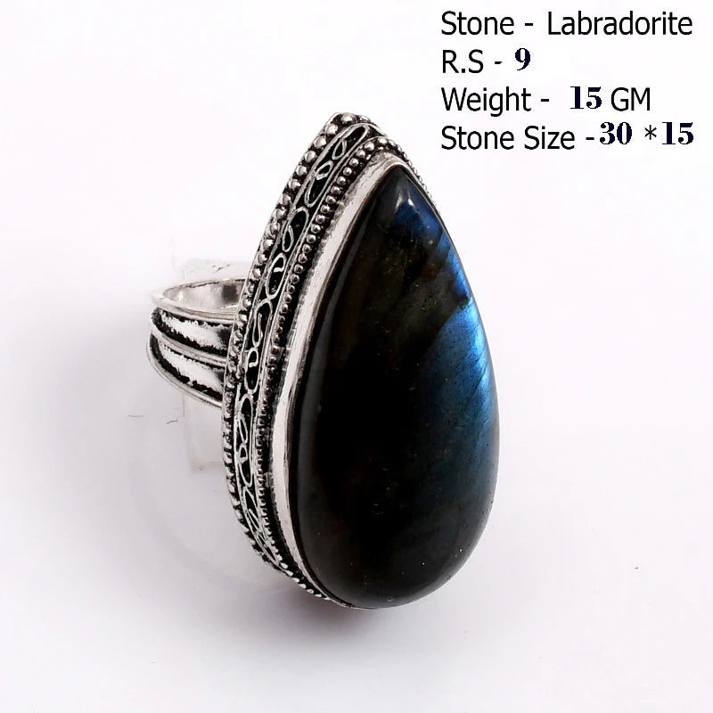 Genuine  Labradorite  Ring  Women Jewelry gift