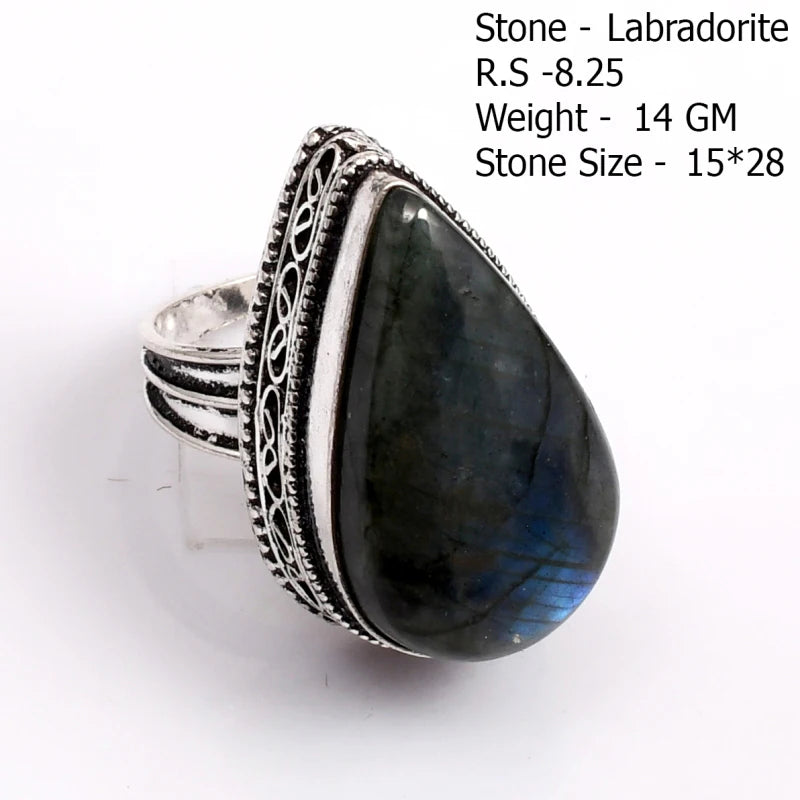 Genuine  Labradorite  Ring  Women Jewelry gift