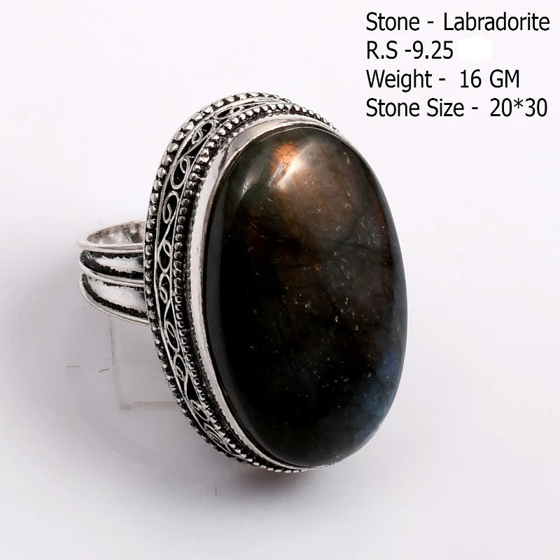 Genuine  Labradorite  Ring  Women Jewelry gift