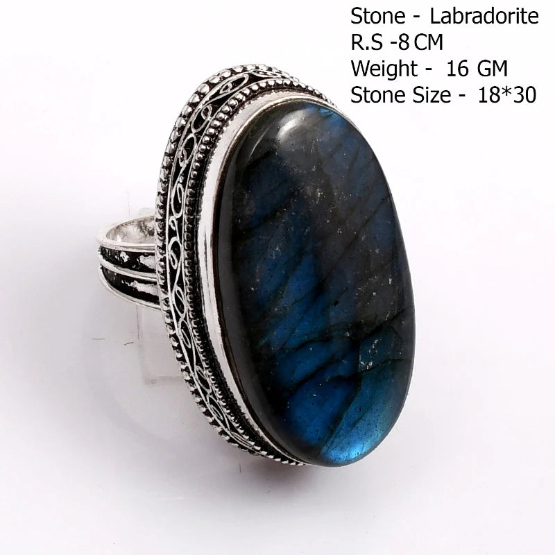 Genuine  Labradorite  Ring  Women Jewelry gift