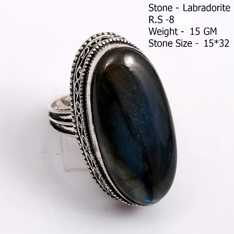 Genuine  Labradorite  Ring  Women Jewelry gift