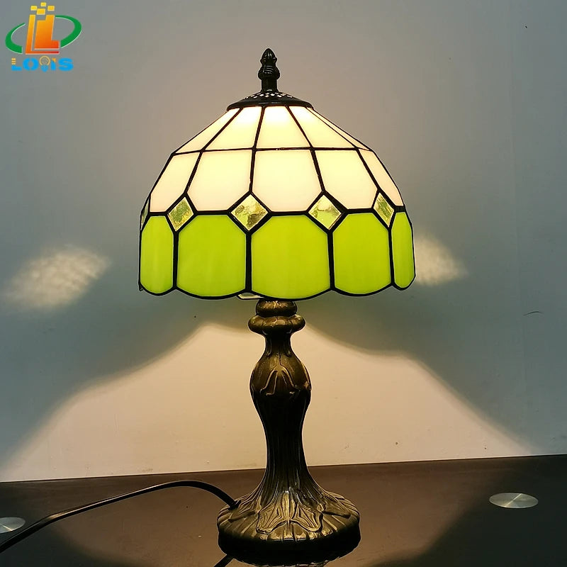 8" Nordic Orange Plaid Table Lamp Simple Modern Fashion Green Purple Earthy Yellow Study Reading Glass Lighting Girls Bedside