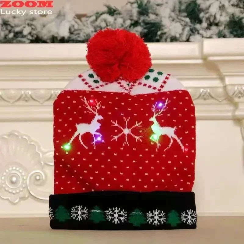 LED Christmas Knitted Hat Light Up Xmas Beanie Cap Unisex Winter Beanie Sweater Hat with Colorful LEDs for Christmas New Yea