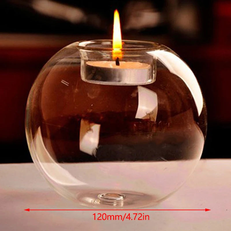 Clear Glass Tea Spot Candle Holder, Hollow Round Light, Living Room Decoration, Wedding Decoration, Home Decoration, 1PC