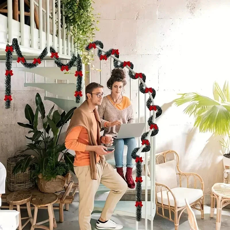 Christmas Tinsel Garland Artificial Christmas Garland With LED Lights Xmas Metallic Twist Hanging Garland Fireplace 2m