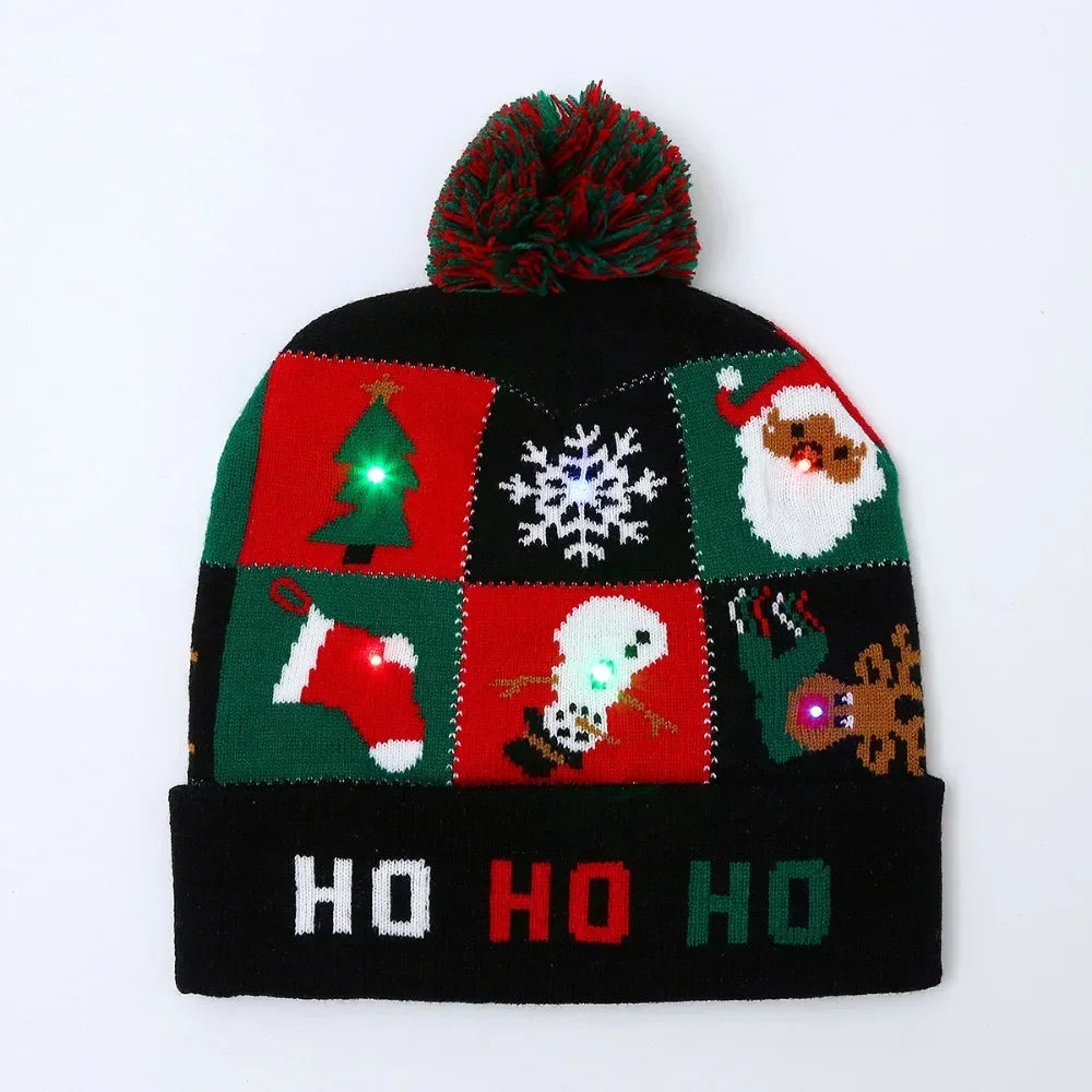 LED Christmas Knitted Hat Light Up Xmas Beanie Cap Unisex Winter Beanie Sweater Hat with Colorful LEDs for Christmas New Yea