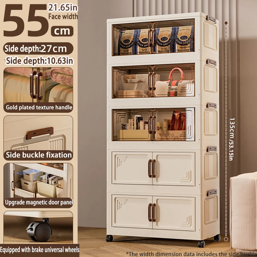 45/55/65cm Length Multifunction Storage Cabinet Large Capacity Foldable Easy-to-Install Storage Box Dustproof Wardrobe