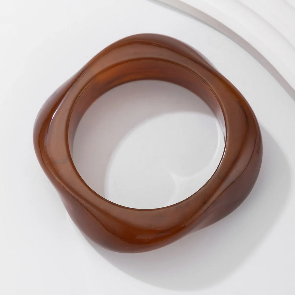 KMVEXO Vintage Punk Brown Coffee Thick Resin Acrylic Bangles Geometric Irregular Wide Cuff Bangle Bracelet For Women Men Jewelry