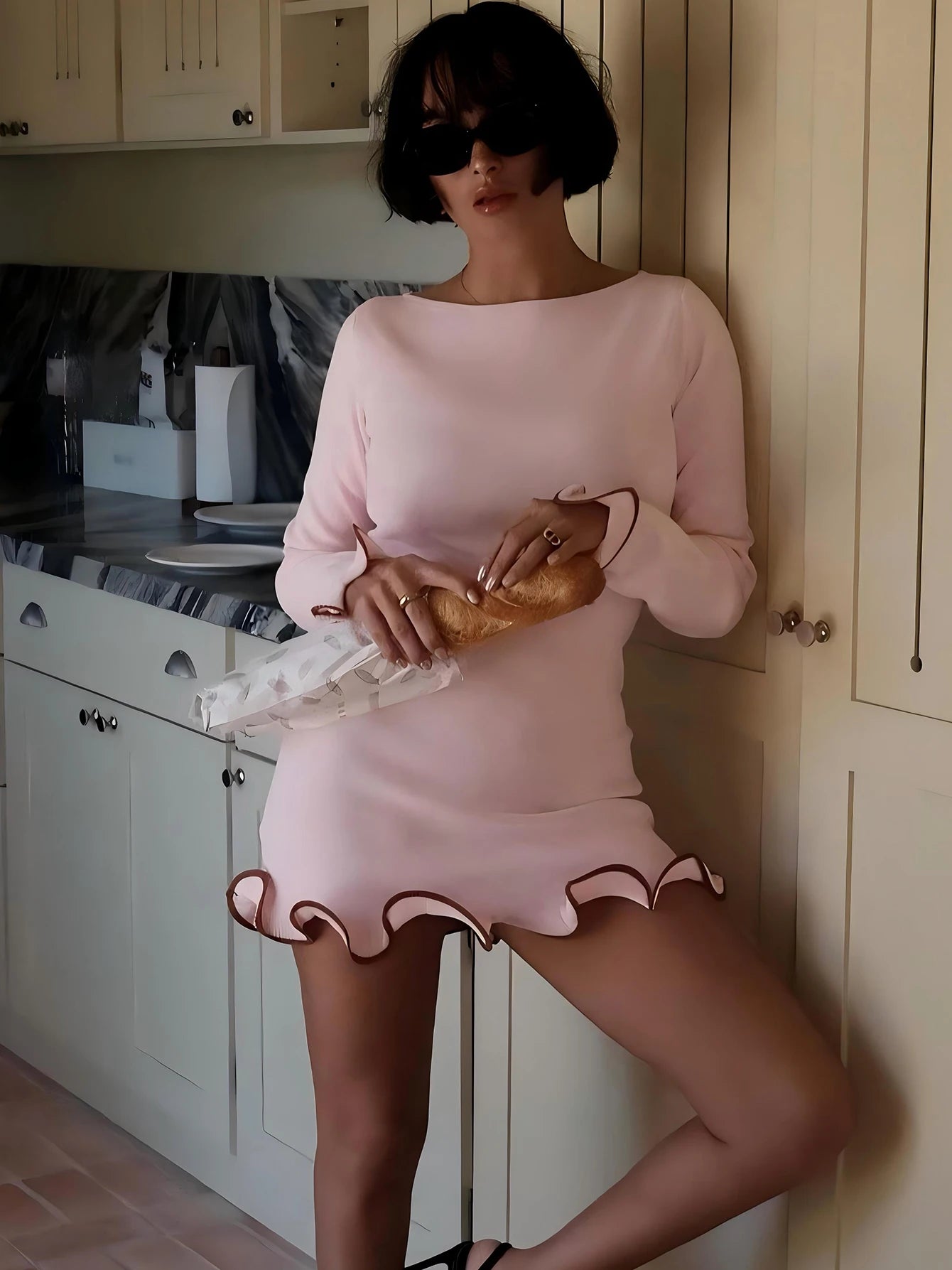 Ruffled Patchwork Bodycon Dress