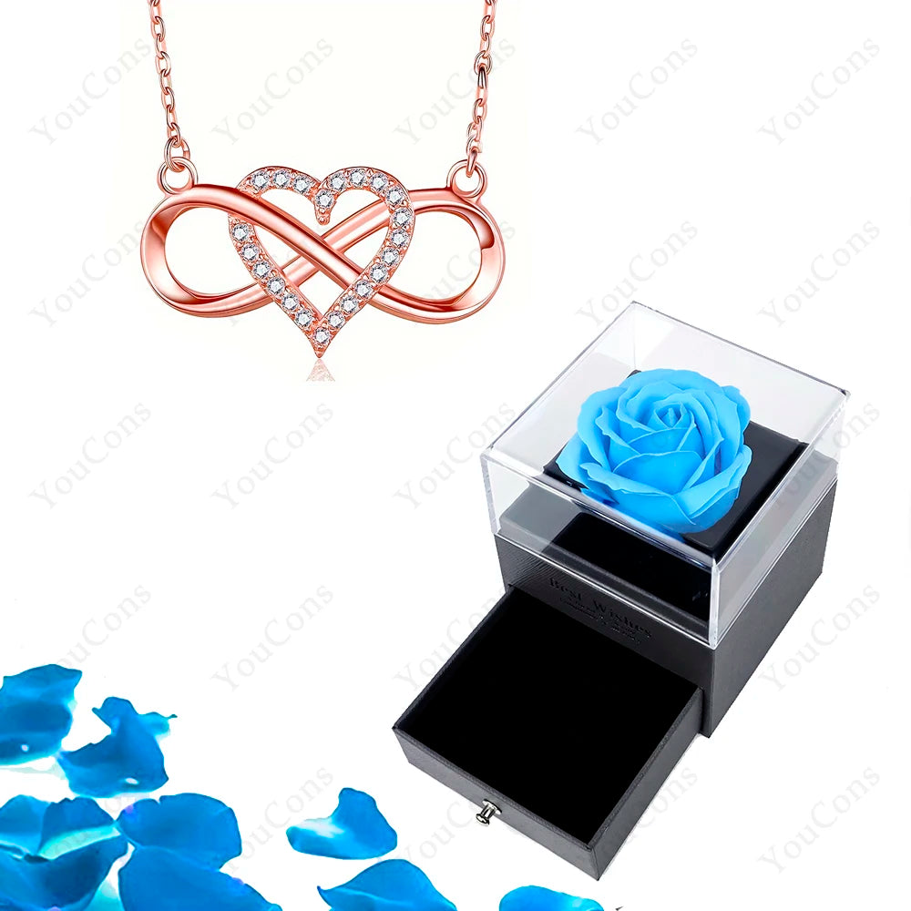 Luxury Heart Pendant Necklaces With Rose Gift Box For Women Christmas Valentine Girlfriend Romantic Trendy Wedding Jewelry