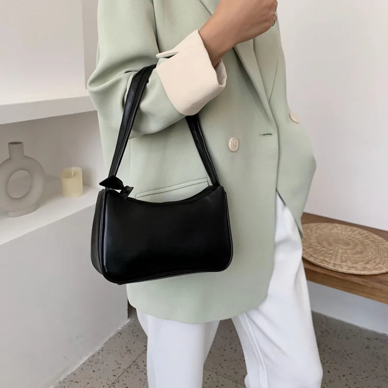 Fashion Handbag And Purses Simple Women Shoulder Underarm Bags Casual Ladies Pure Color Small Handbags Elegant PU Leather Bags