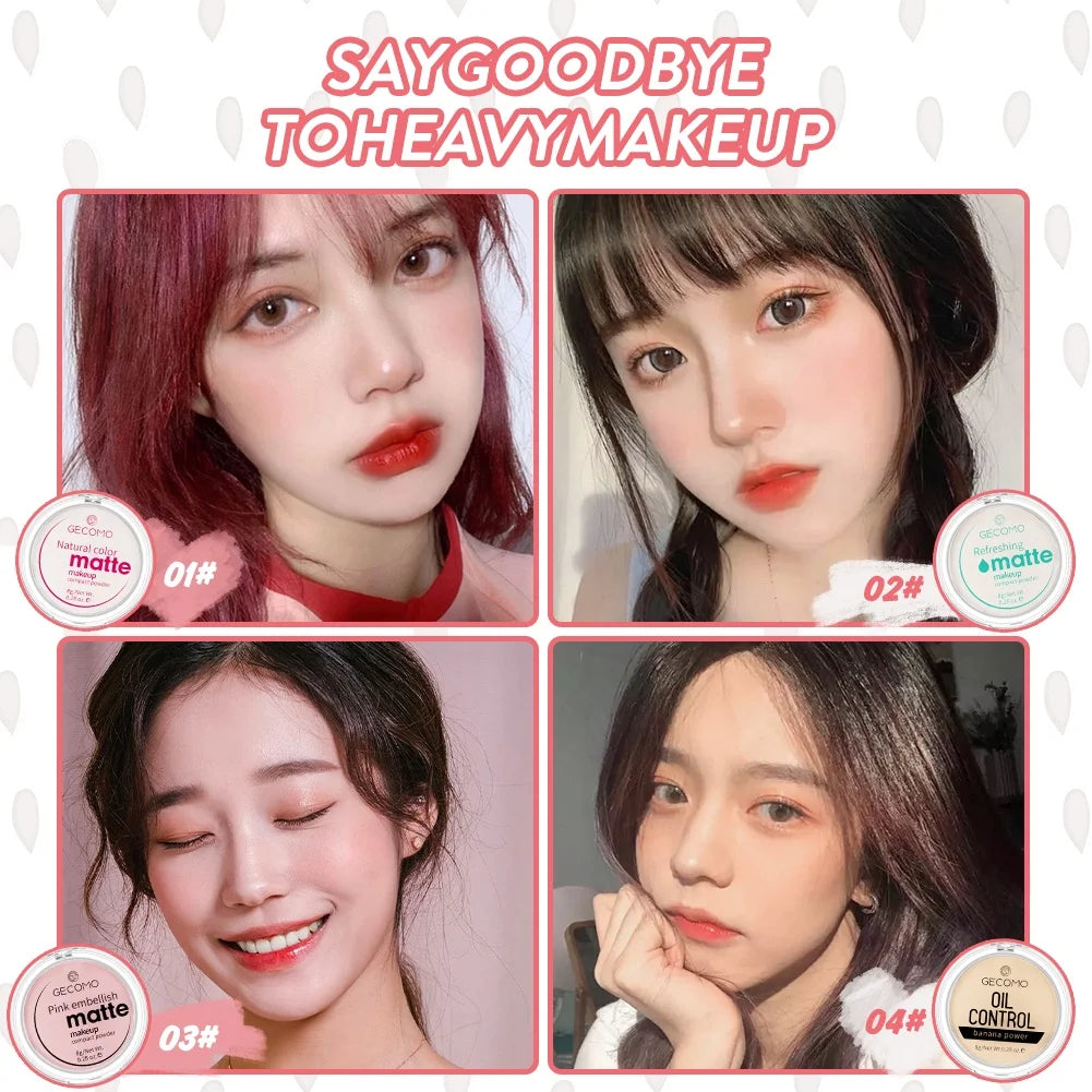 GECOMO Mattifying Compact Powder 12H Long Last Oil Control Silky Matt Makeup Setting Powder Translucent For All Skin Tones