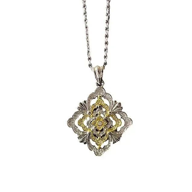 MDL Moissanit. Style Italian Antique Style Court Necklace Real Gold Plated Vintage French Vintage Daily Pendant Women