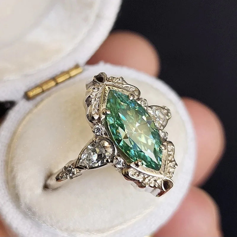 European and American new fashionable retro green horse eye zircon inlaid luxury personalized women's ring