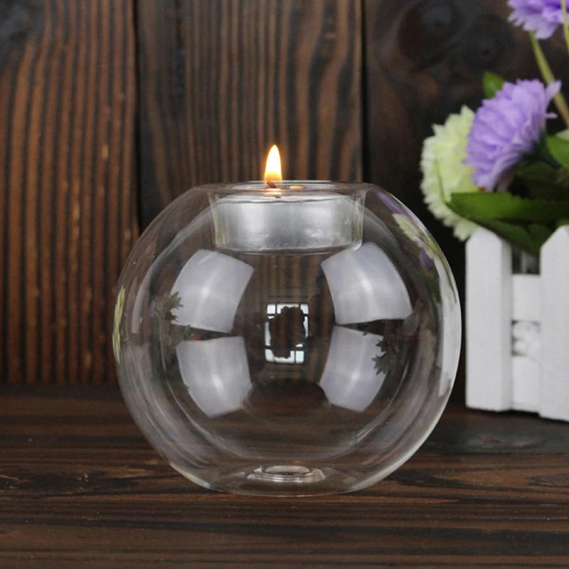 Clear Glass Tea Spot Candle Holder, Hollow Round Light, Living Room Decoration, Wedding Decoration, Home Decoration, 1PC