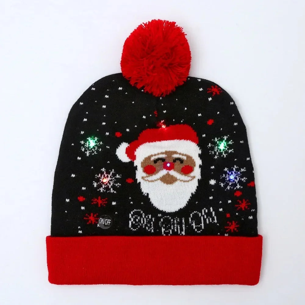 LED Christmas Knitted Hat Light Up Xmas Beanie Cap Unisex Winter Beanie Sweater Hat with Colorful LEDs for Christmas New Yea