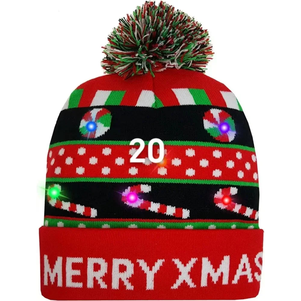 LED Christmas Knitted Hat Light Up Xmas Beanie Cap Unisex Winter Beanie Sweater Hat with Colorful LEDs for Christmas New Yea