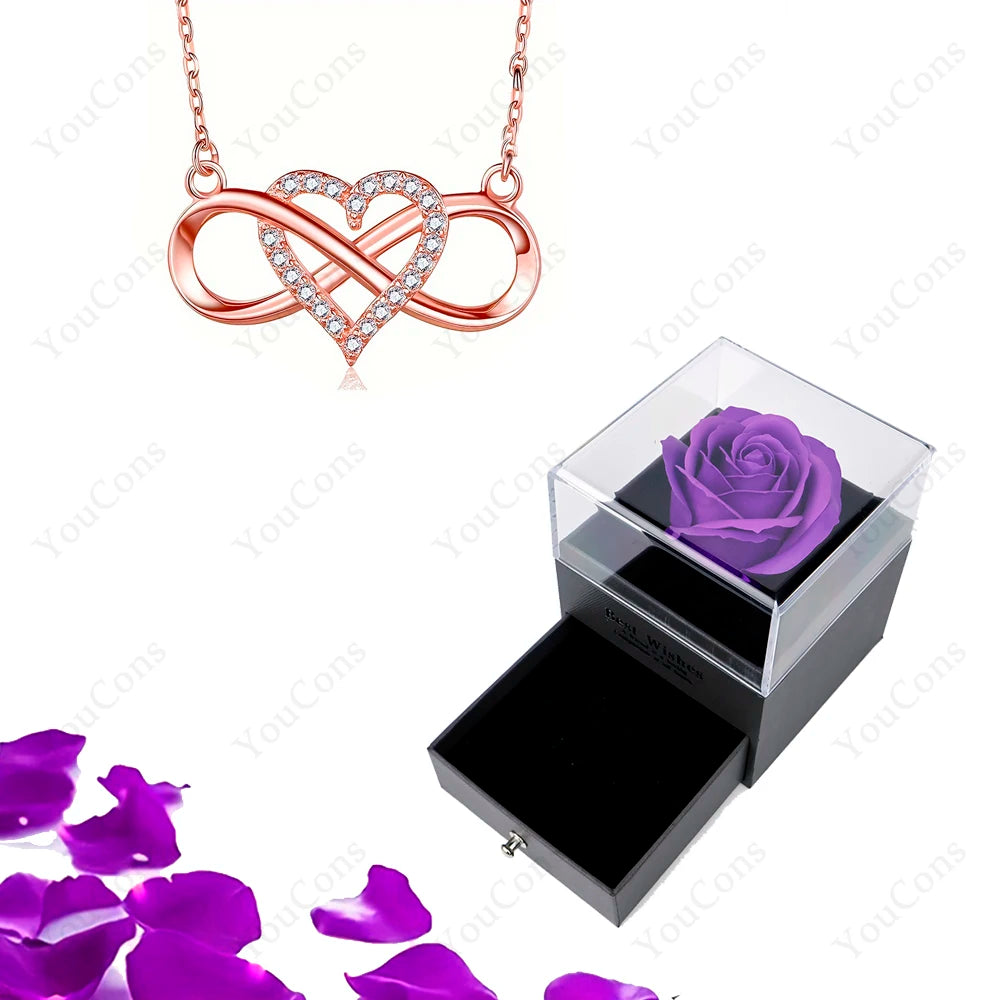 Luxury Heart Pendant Necklaces With Rose Gift Box For Women Christmas Valentine Girlfriend Romantic Trendy Wedding Jewelry