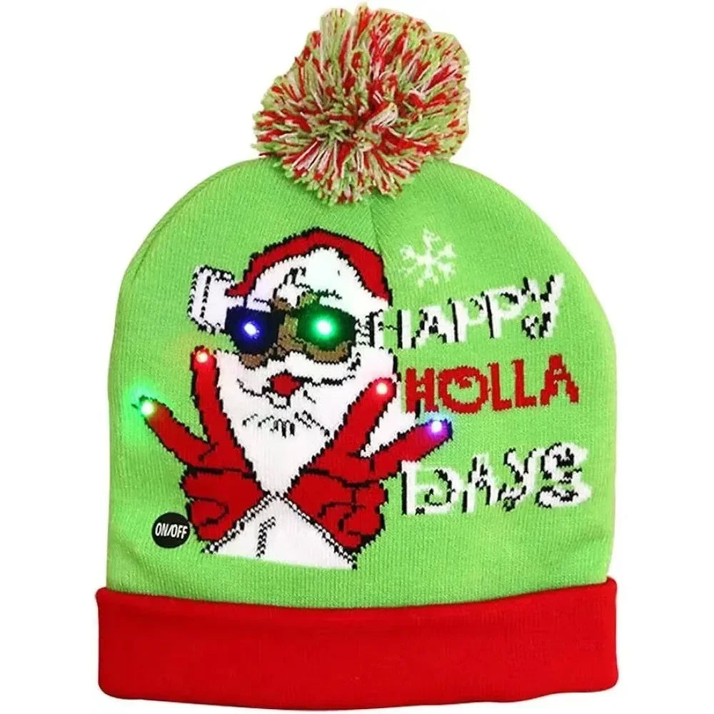 LED Christmas Knitted Hat Light Up Xmas Beanie Cap Unisex Winter Beanie Sweater Hat with Colorful LEDs for Christmas New Yea