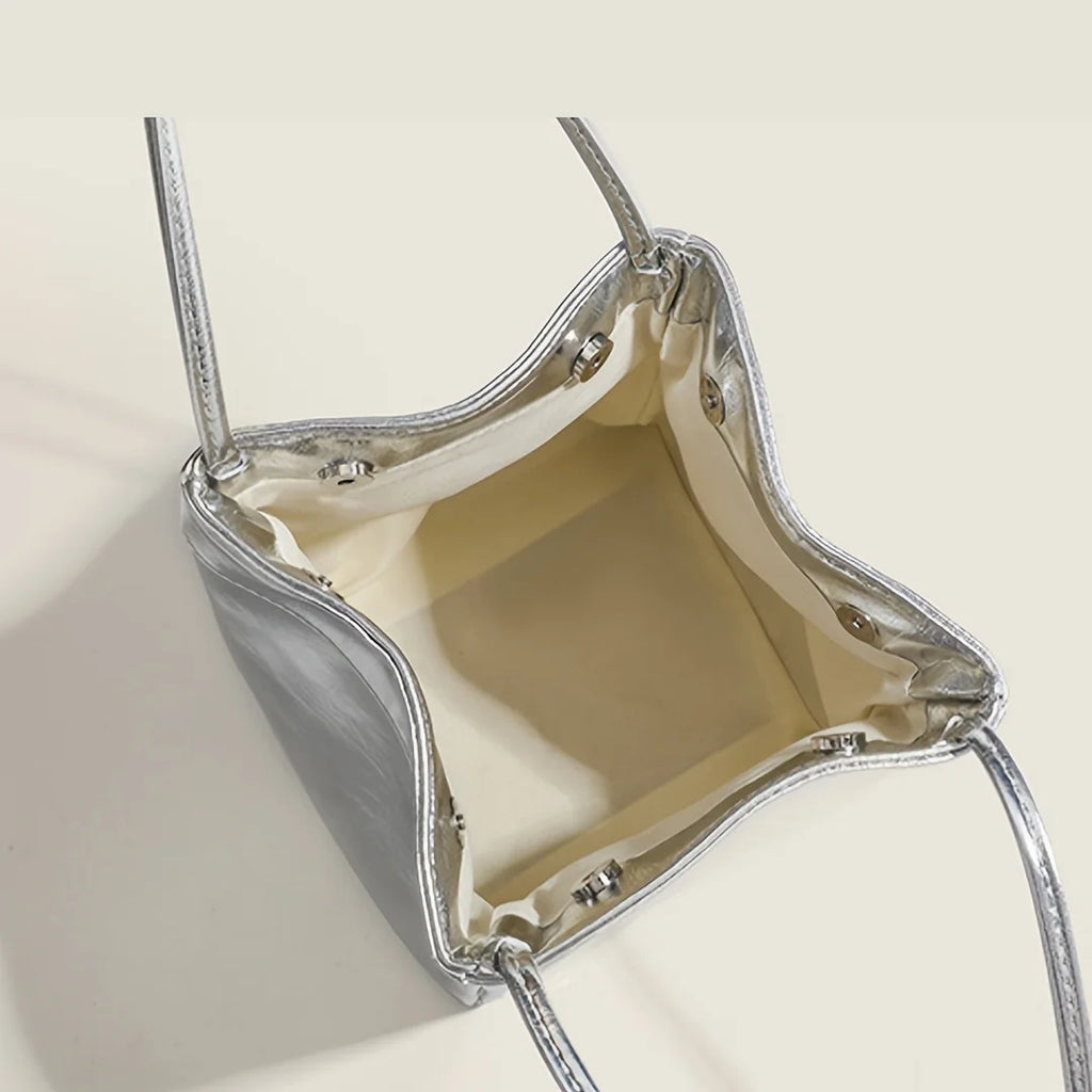 Sparkling Silver Mini Fashion Drawstring Bucket Bag, PU Sparkling Handbag, Women's Fashion Handbag and Wallet