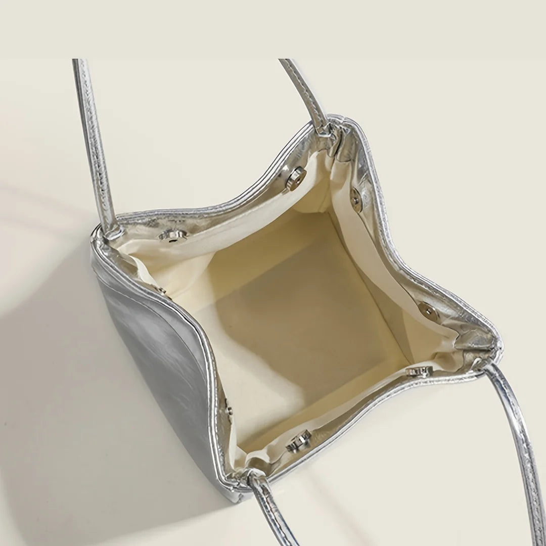 Sparkling Silver Mini Fashion Drawstring Bucket Bag, PU Sparkling Handbag, Women's Fashion Handbag and Wallet