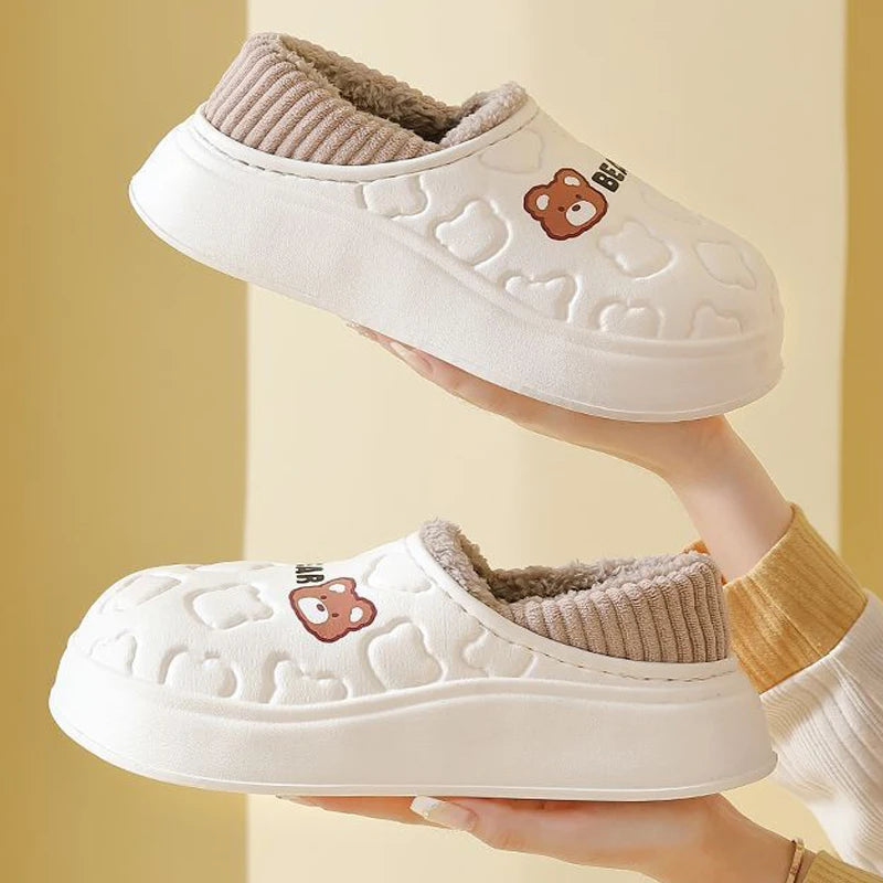 Waterproof Cotton Slippers for Women Men Winter Outdoor Indoor Home Plush Warm Thick Sole Anti slip Cotton Shoes for Couple