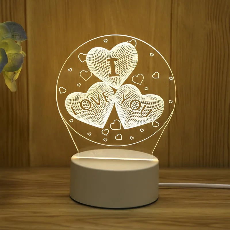 Romantic Love 3D Acrylic Led Lamp for Home Children's Night Light Table Lamp Birthday Party Decor Valentine's Day Bedside Lamp