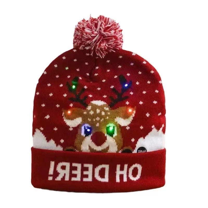 LED Christmas Knitted Hat Light Up Xmas Beanie Cap Unisex Winter Beanie Sweater Hat with Colorful LEDs for Christmas New Yea