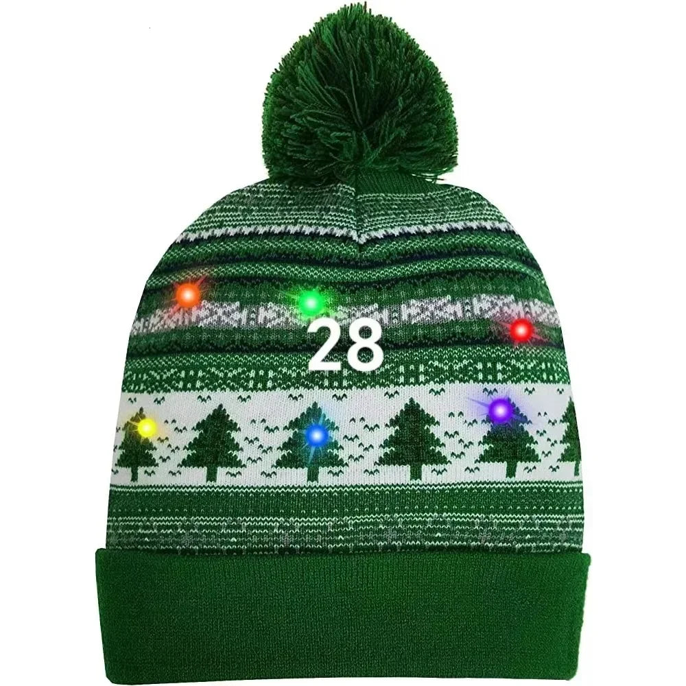 LED Christmas Knitted Hat Light Up Xmas Beanie Cap Unisex Winter Beanie Sweater Hat with Colorful LEDs for Christmas New Yea