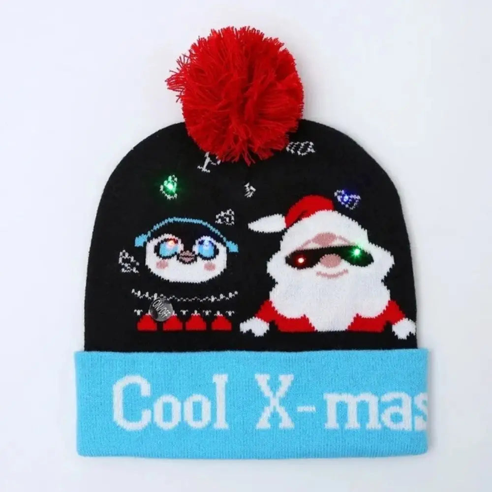 LED Christmas Knitted Hat Light Up Xmas Beanie Cap Unisex Winter Beanie Sweater Hat with Colorful LEDs for Christmas New Yea