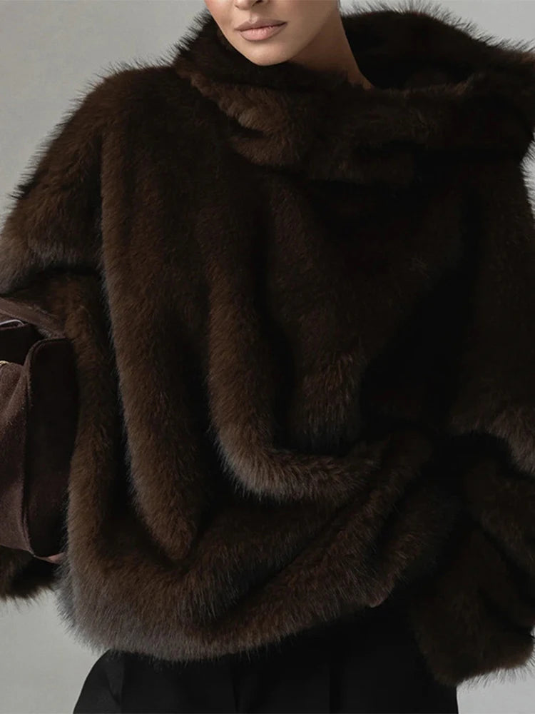 Fluffy Hooded Pullover Woman Long Sleeves Solid Color Loose Warm Tops Casual Fashion Street Women's New Autumn Winter Pullovers