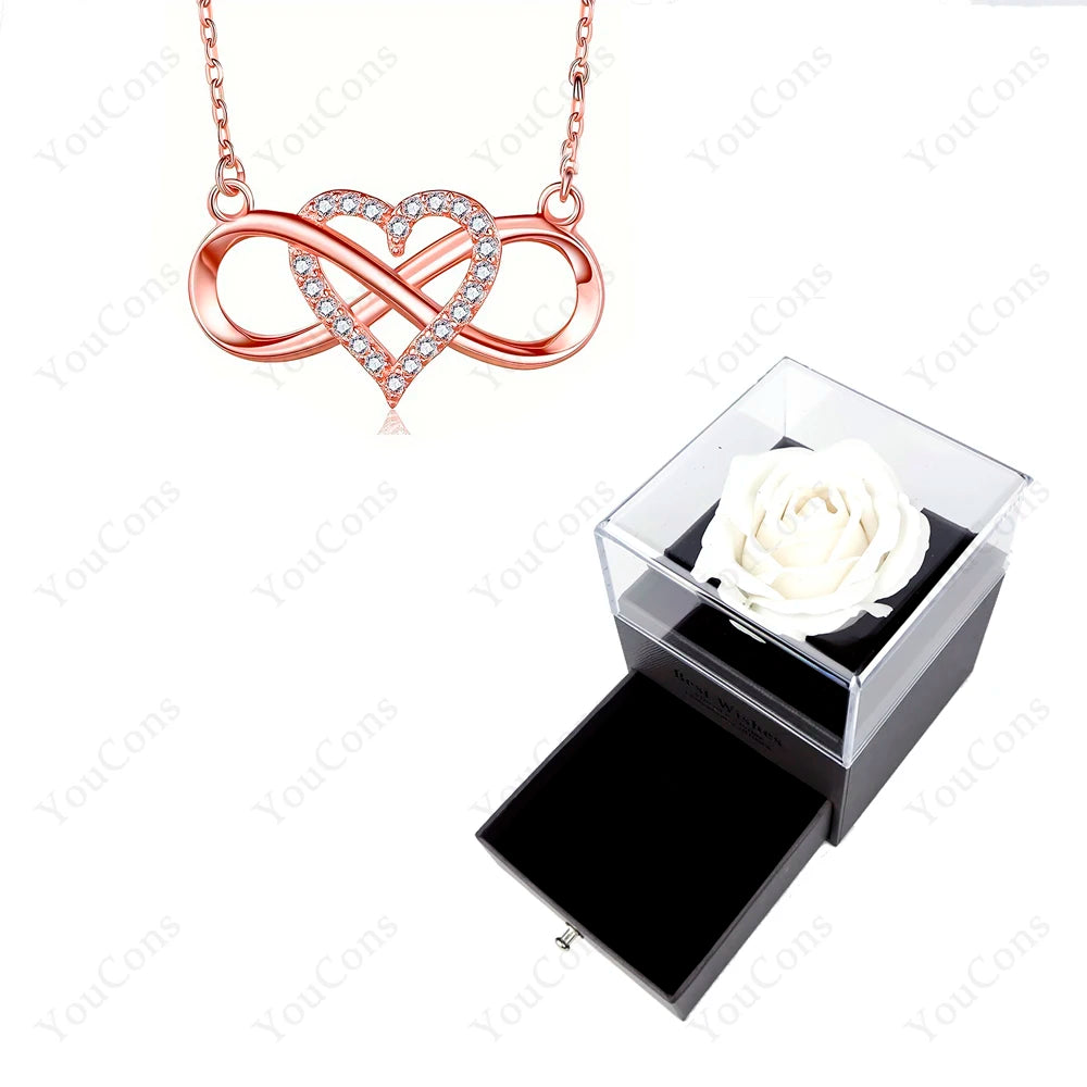 Luxury Heart Pendant Necklaces With Rose Gift Box For Women Christmas Valentine Girlfriend Romantic Trendy Wedding Jewelry