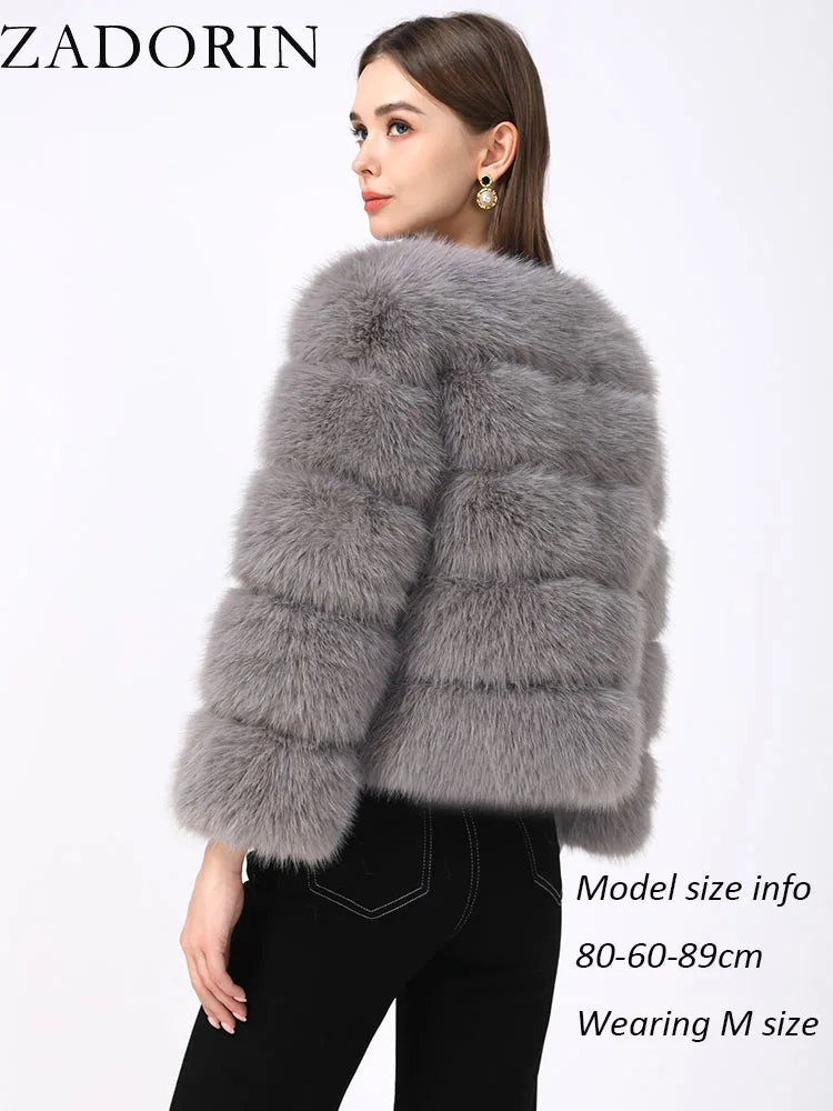 ZADORIN S-6XL Mink Coat Winter Black White Faux Fur Coat Woman Elegant Fluffy Faux Fur Jacket Top Short Fur Coats Woman Clothing