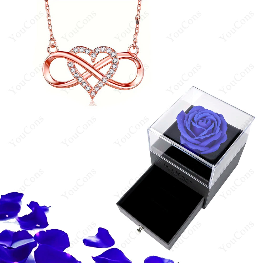 Luxury Heart Pendant Necklaces With Rose Gift Box For Women Christmas Valentine Girlfriend Romantic Trendy Wedding Jewelry