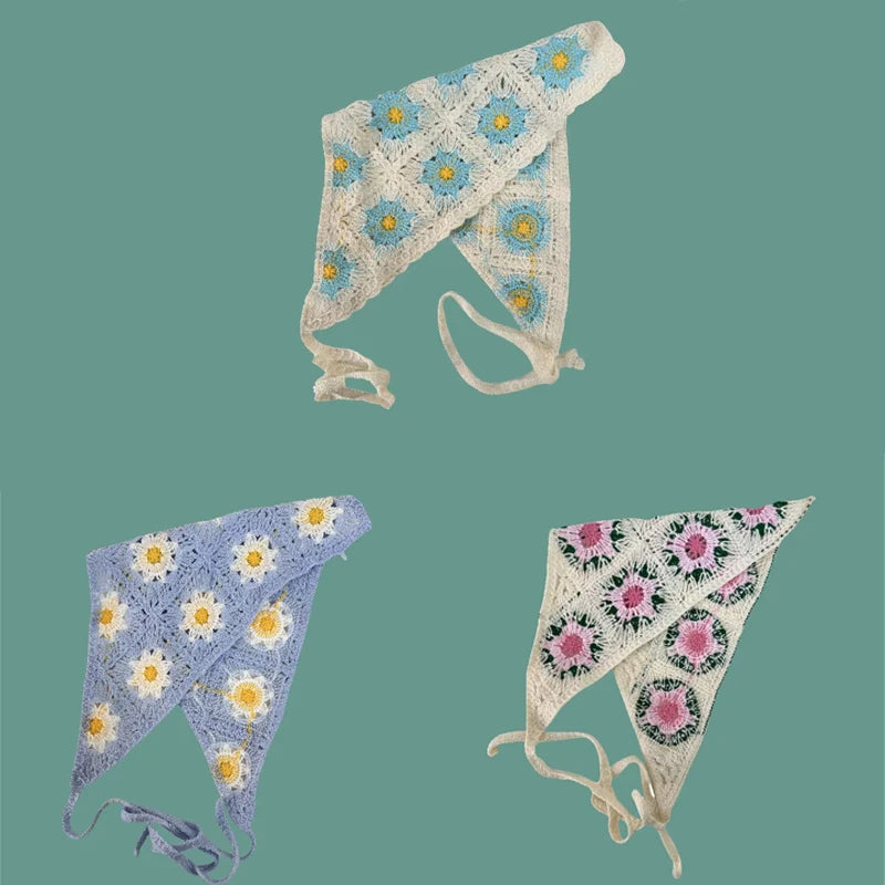 Elegant Knitted Triangle Scarf Headband for Women Fashion Girl strawberry Versatile pattern Hair Band Hair Accessory