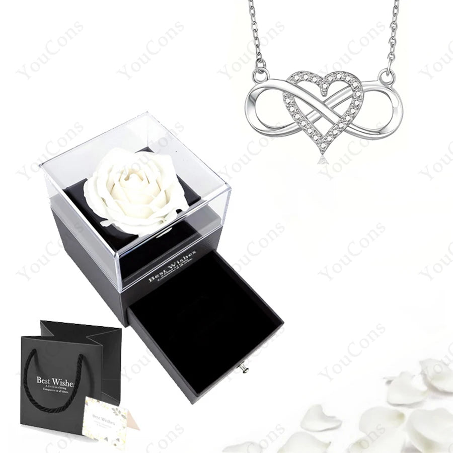 Luxury Heart Pendant Necklaces With Rose Gift Box For Women Christmas Valentine Girlfriend Romantic Trendy Wedding Jewelry