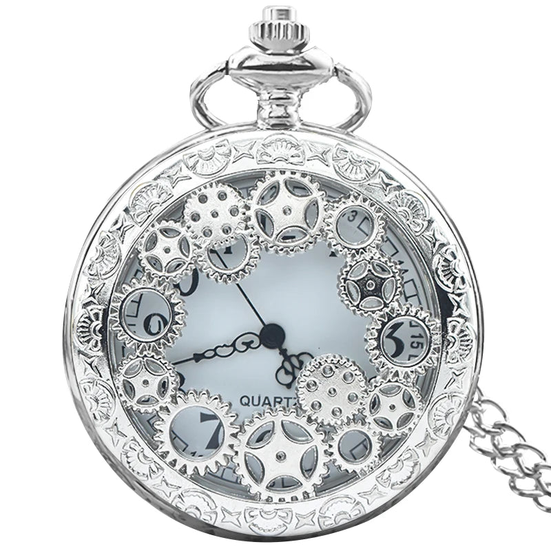 Steampunk Copper Vintage Hollow Gear Hollow Quartz Pocket Watch Necklace Pendant Clock Chain Men Women with Chain Gifts