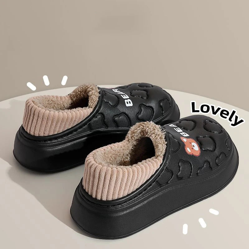 Waterproof Cotton Slippers for Women Men Winter Outdoor Indoor Home Plush Warm Thick Sole Anti slip Cotton Shoes for Couple