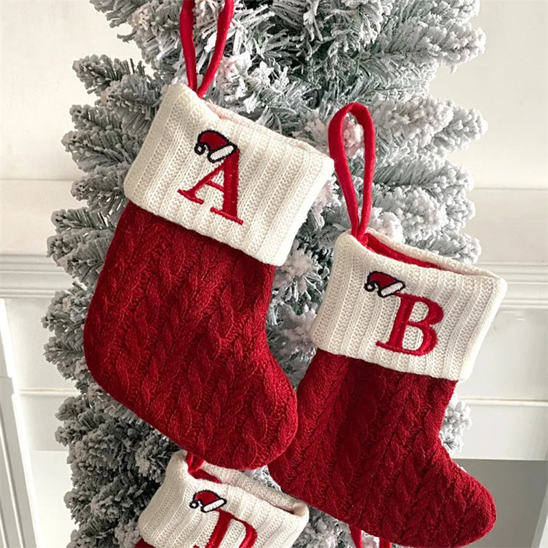 Christmas Socks Knitting Snowflake Letter Stocking Christmas Decoration For Home 2024 Xmas Tree Ornament Gift Navidad Natal 2025