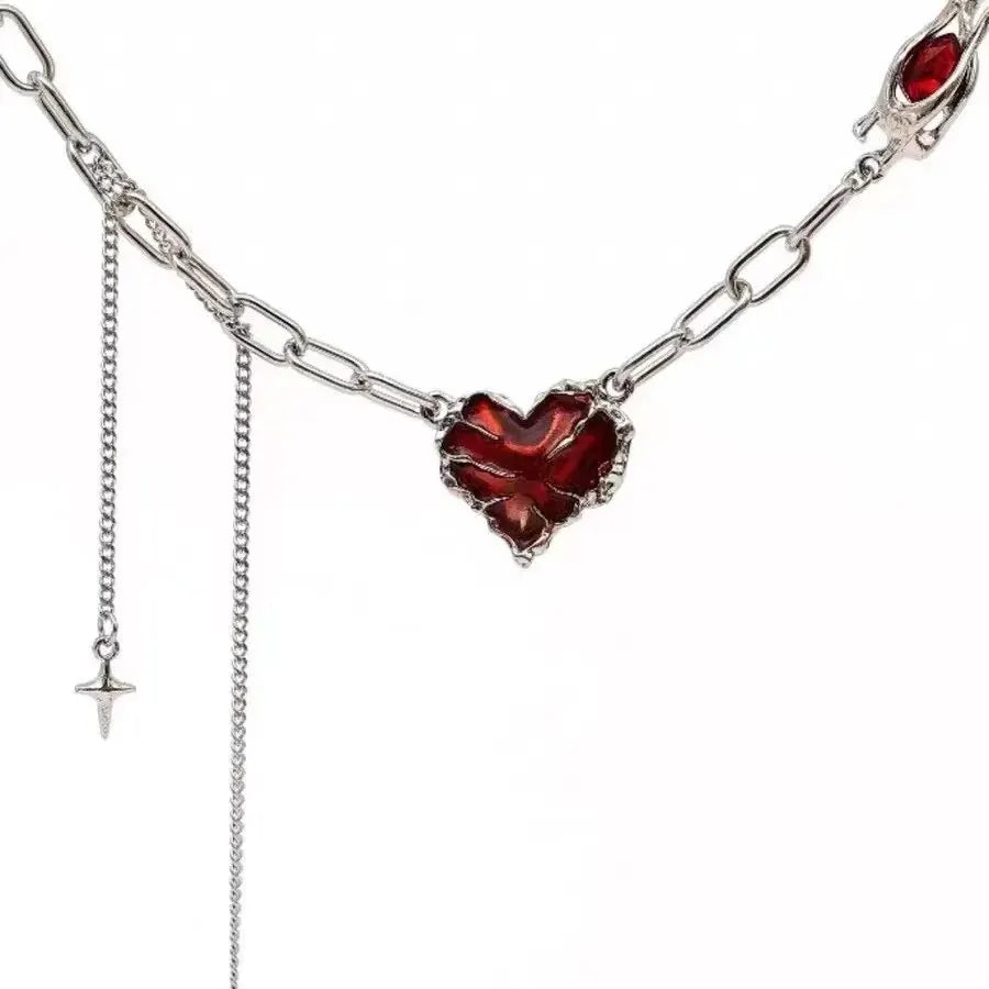 Forever Love Heart Shape Pendant Women Necklace Metal Heart Epoxy Resin Beads Charm Beaded Link Chain Girls Necklace Jewelry
