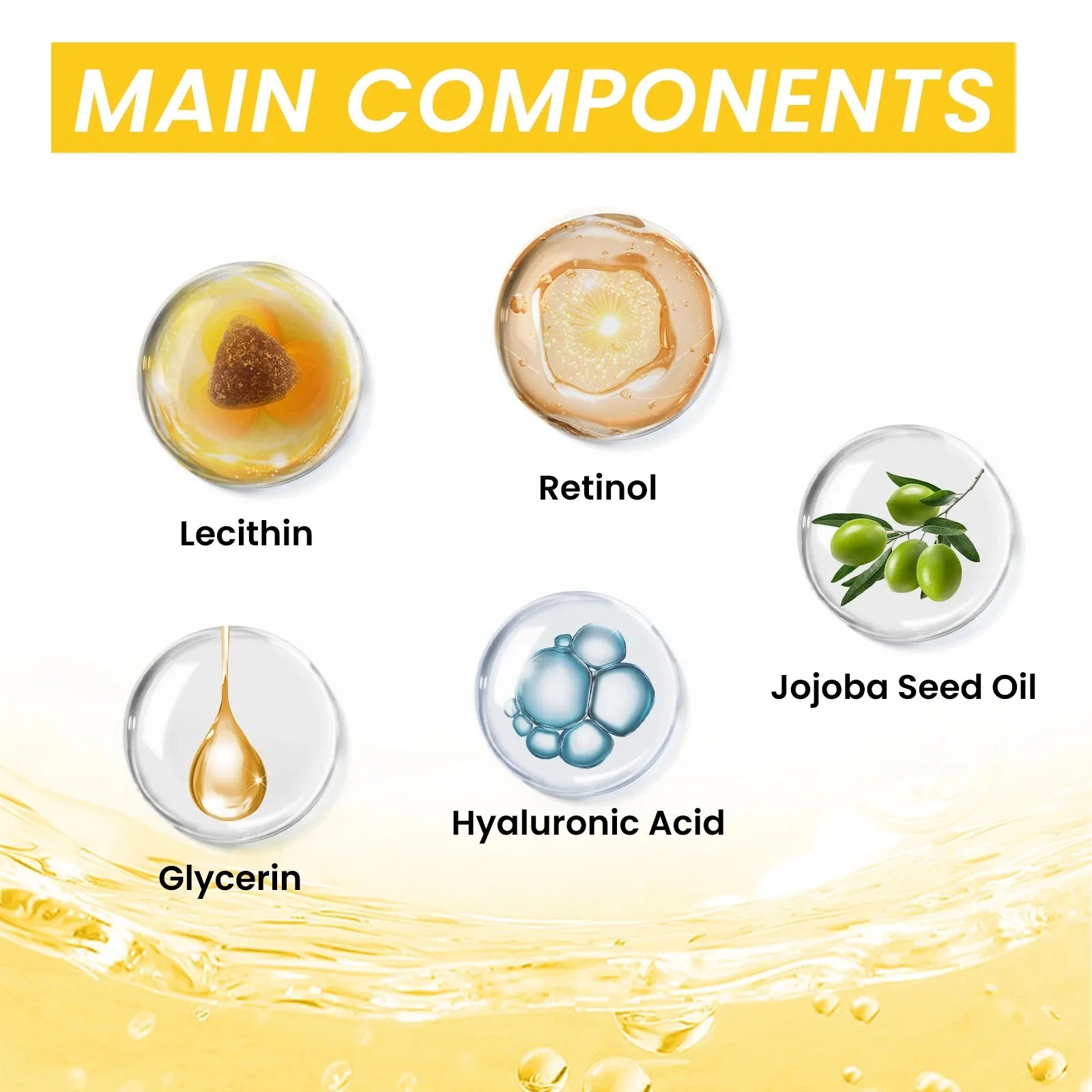 Retinol Anti-Wrinkle Serum Anti Aging Face Lifting Firming Fade Fine Lines Moisturizing Skin Care Hyaluronic Acid Facial Serum