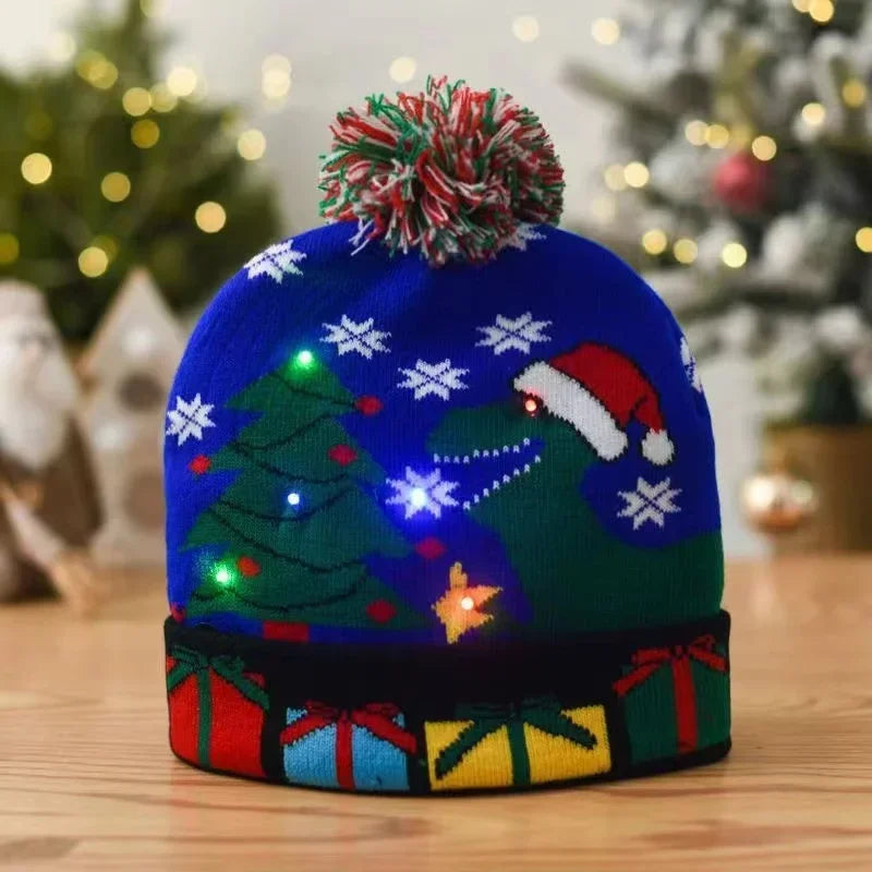 LED Christmas Knitted Hat Light Up Xmas Beanie Cap Unisex Winter Beanie Sweater Hat with Colorful LEDs for Christmas New Yea