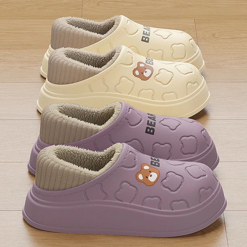 Waterproof Cotton Slippers for Women Men Winter Outdoor Indoor Home Plush Warm Thick Sole Anti slip Cotton Shoes for Couple