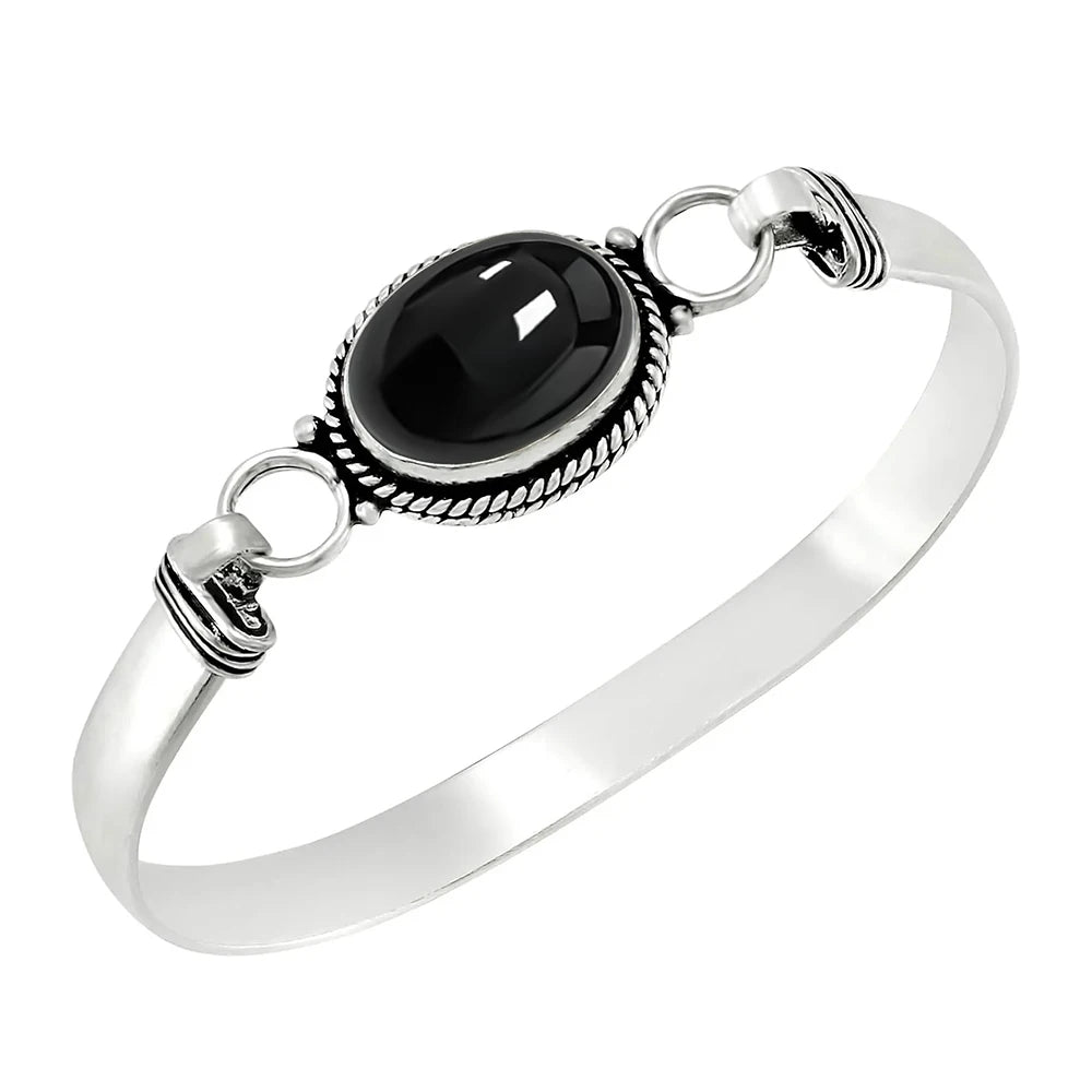 Vintage 925 Silver Natural Oval Moonstone Bangle Bracelets Handmade Birthstone Bangle Gifts Fine Jewelry for Women Men